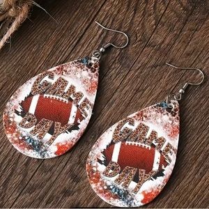 Teardrop Shape Football Print Leopard Pattern Dangle Earrings
